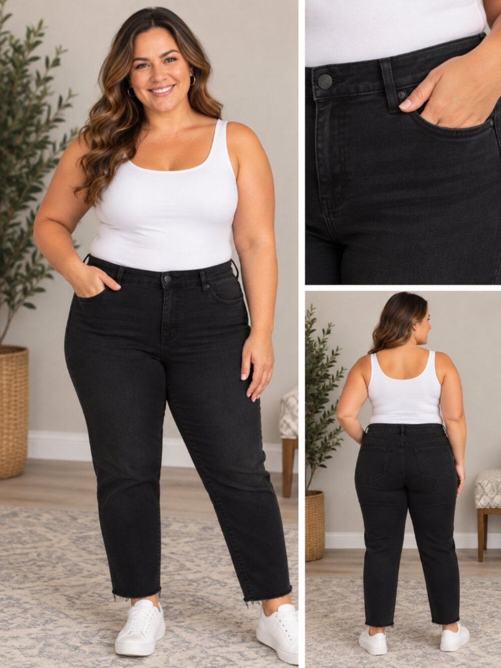 Ava & Viv Mid-Rise Women’s Black Stretchy Skinny Jeans with Frayed Edge Size 18